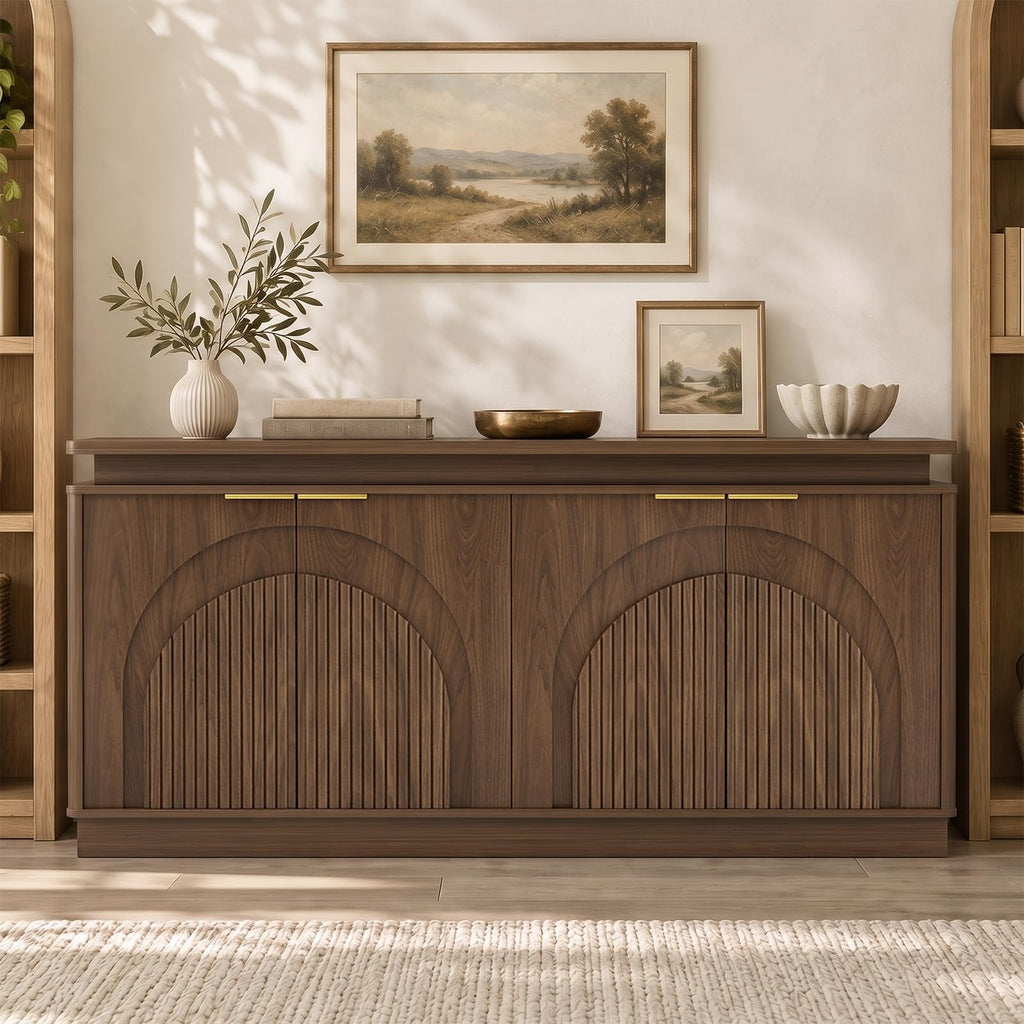 65.7" Sideboard Buffet Cabinet with Arched Fluted Doors, LED Lights