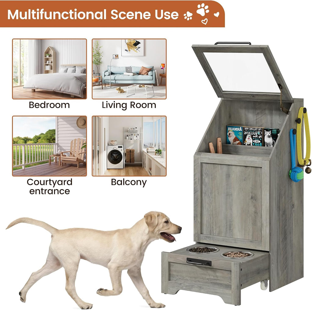 Dog Feeding Station with 2 Elevated Bowls, Grey