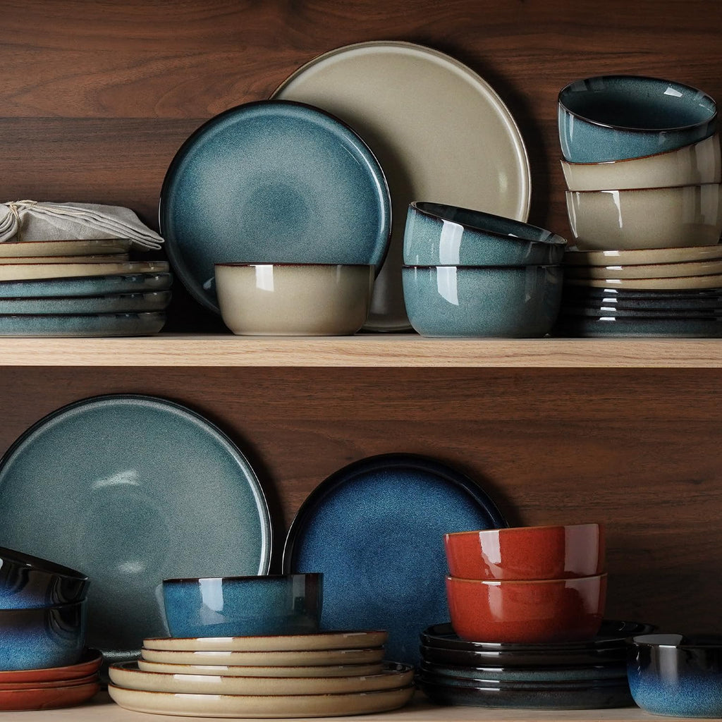 Stoneware Dinnerware Sets for 4, Reactive Glaze, Red