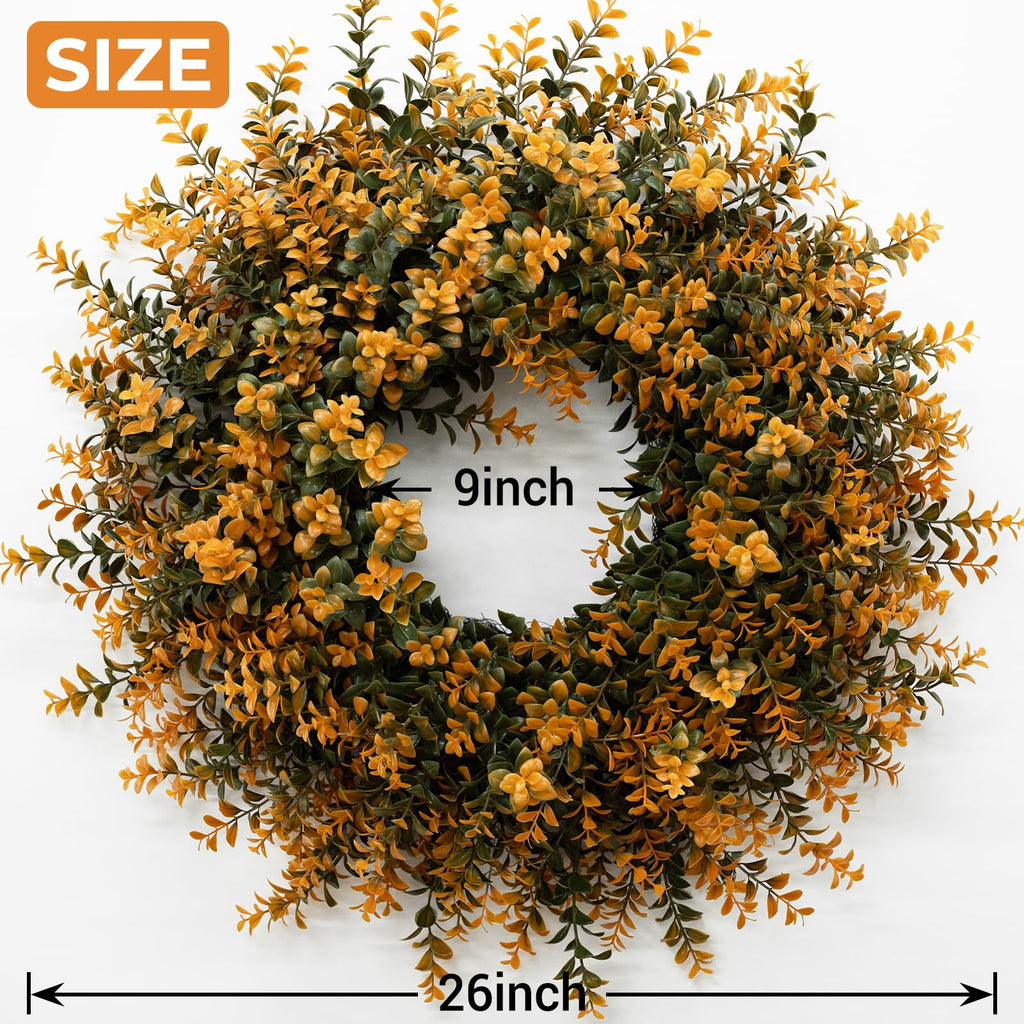 26 Inch Fall Wreaths for Front Door Outdoor Boxwoods Wreath