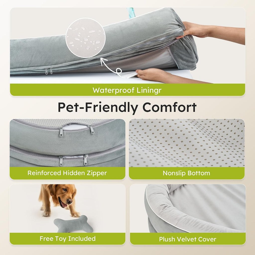 XXL Orthopedic Dog Bed, . Dog Bed for Large Sized Dogs with Full-Surround Bolsters, Dual-Sided Dog Cooling Beds