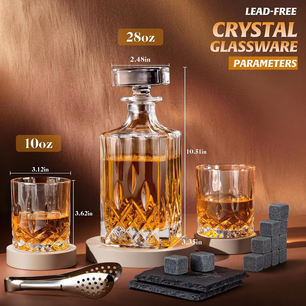 Whiskey Decanter Set with Bar Accessories,Crystal Whiskey Decanter and Glass Set in Gift Box,Non-Lead Bourbon - Set of 5