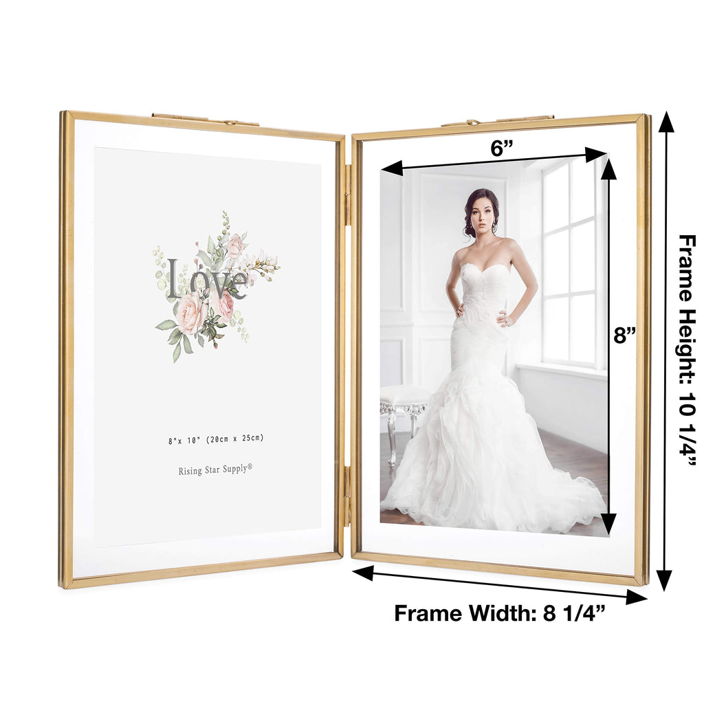 Star Brass Frame, Double 8x10 Folding Picture Frames, Gold Metal Pressed Glass Photo Frames