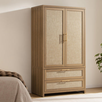 Rattan Armoire Wardrobe Closet : 71 inch Wardrobe with Drawers