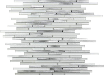 Linear Mosaic Glass & Metal Tile White & Silver 11.8x11.8 4.83 sq ft 5pk | Mesh-backed sheets. Kitchen backsplash