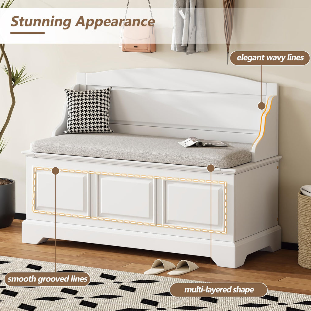 Rustic Entry Storage Bench with Hidden Compartments and Removable Cushion, Wooden Entryway Hallway Foyer Shoe Bench