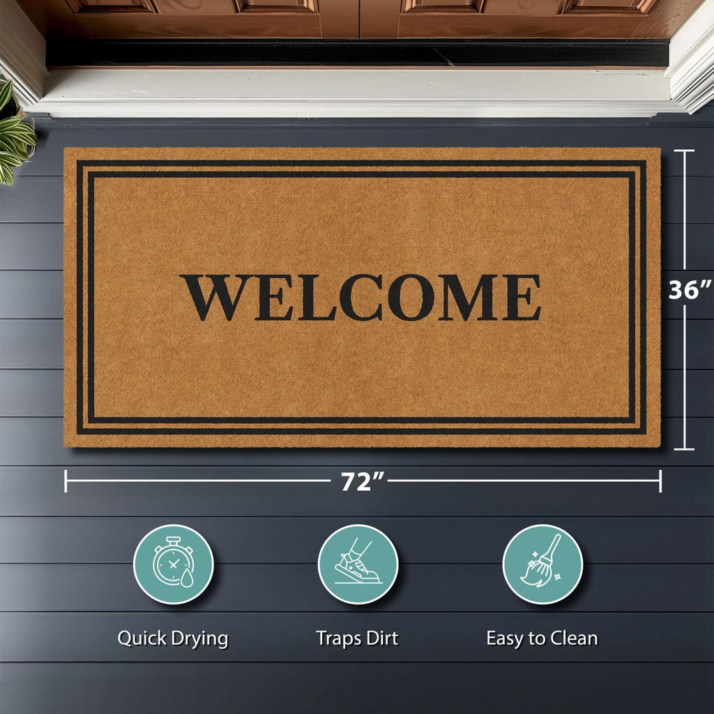Natural Coco Coir Non-Slip Doormat (36x72, Welcome)