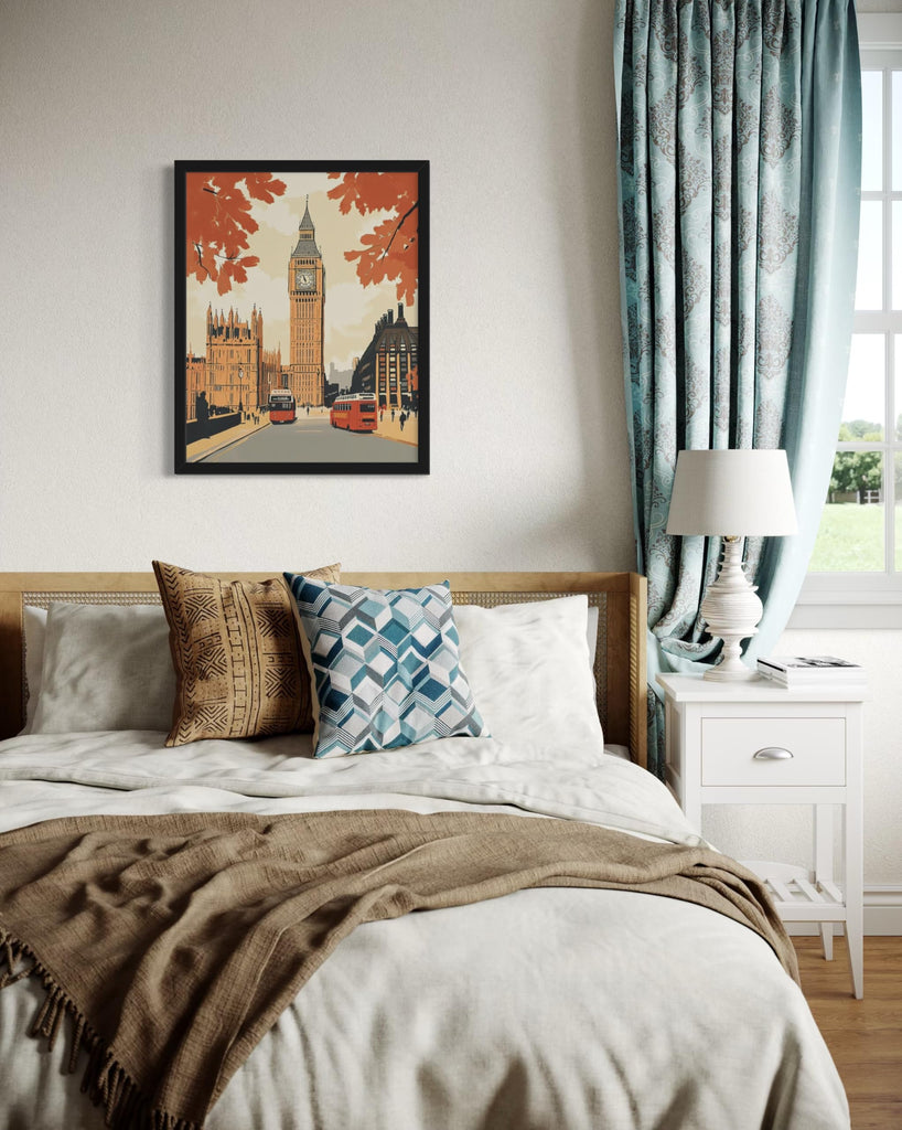 Big Ben London Wall Print Poster, Retro Vintage Landscape Landmarks Painting Artwork 224 (Big Ben London, 24 x 36