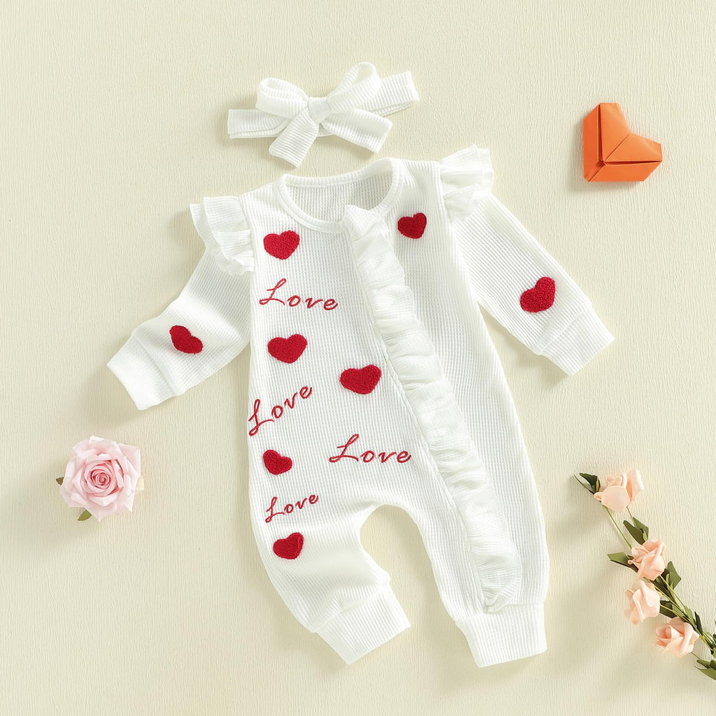 My First Valentines Day Baby Girl Outfit Newborn Onesie Love Heart Embroidery 1st Valentines Romper Cute Clothes