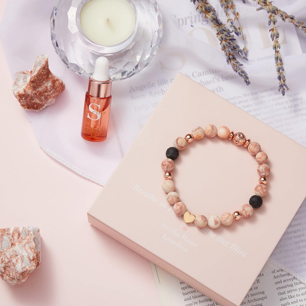 For Mom - Aromatherapy Bracelet & Crystal Candle Set, Luxury Relaxation Pamper Gift Box from Daughter, Son or Husband - Set of 3