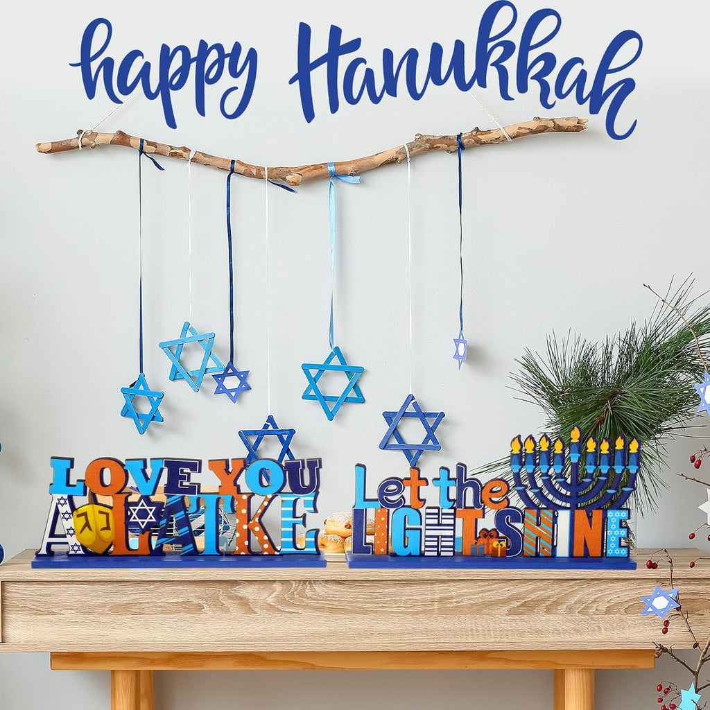 Hanukkah Table Decoration Wooden Chanukah Centerpieces - Set of 6