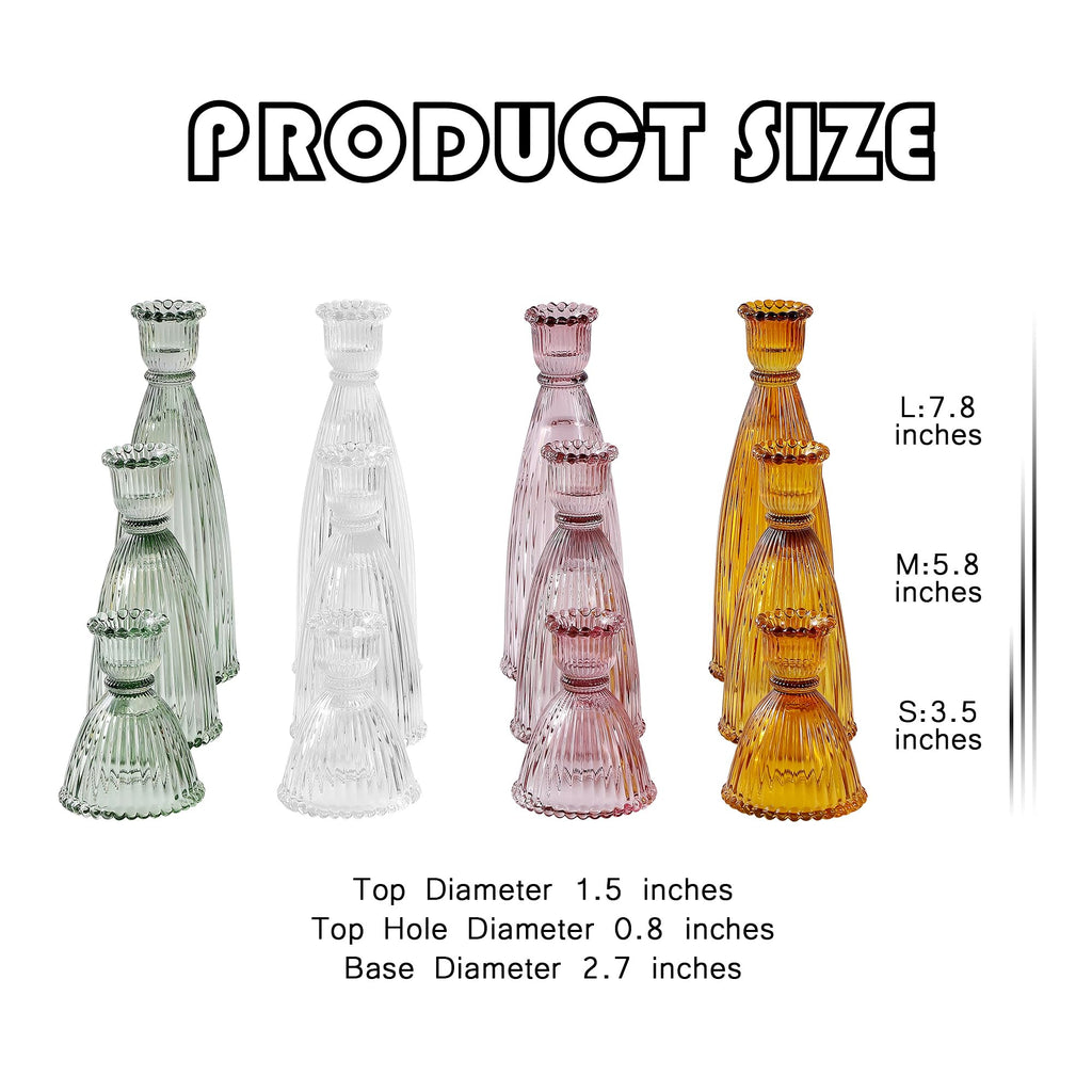 Vertical Stripe Candlestick Holders Set of 3, Premium Glass Candle Holders for Candlesticks and Taper Candles