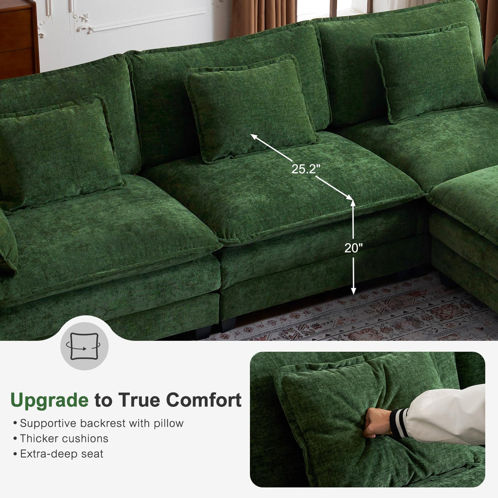 150" Oversized Green Sectional Cloud Couch, Modular Couches, Large 8-Seat Deep Seat Sofa Sleeper Bed, Modern Sofa