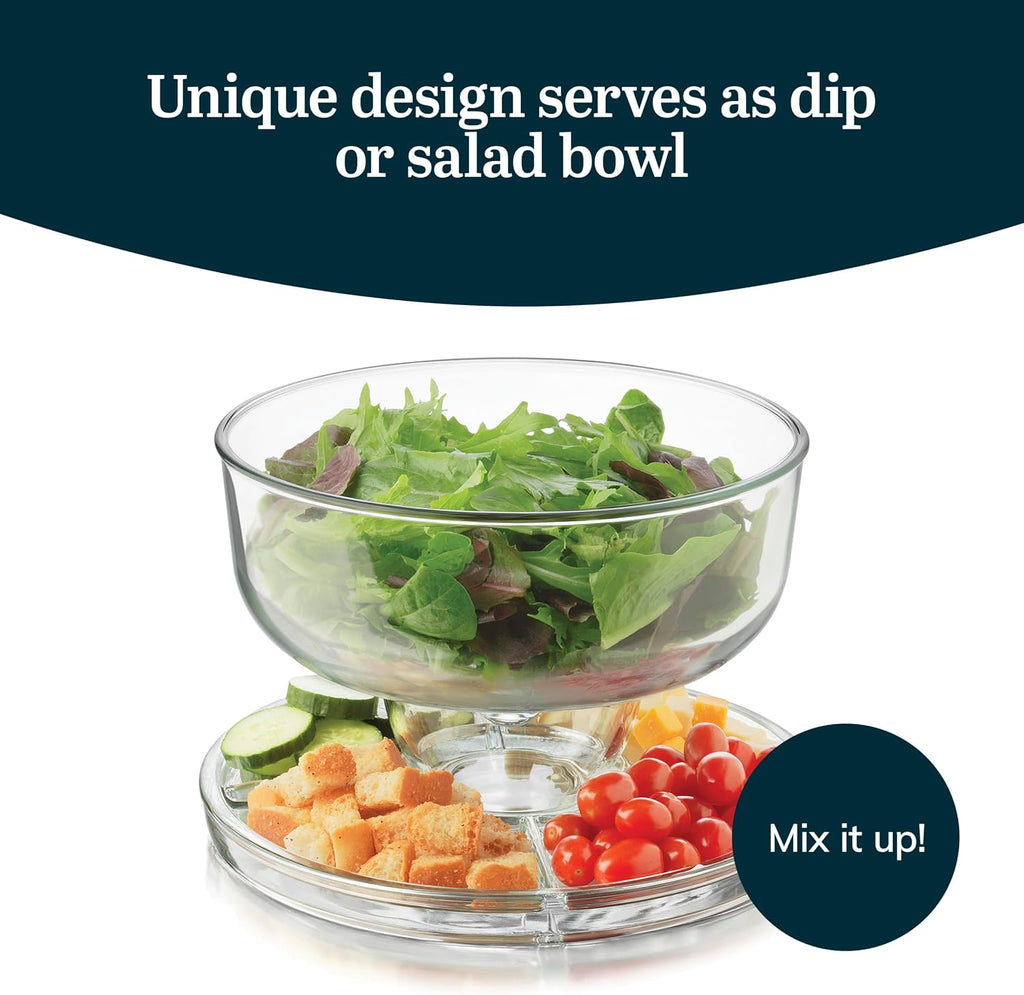 Selene 6-in-1 Domed Cake Stand, Unique Space Saving Glass Cake Stand with Dome, Multi-Purpose Dip Bowl To Serve - Set of 2