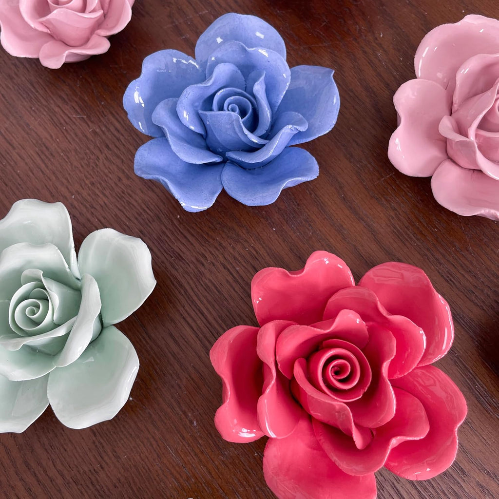 Rose, 3.54" Ceramic Flower Wall Art, 3D Wall Hanging Decor,Artificial Flower Wall Sculpture,Handcrafted 3D Hanging