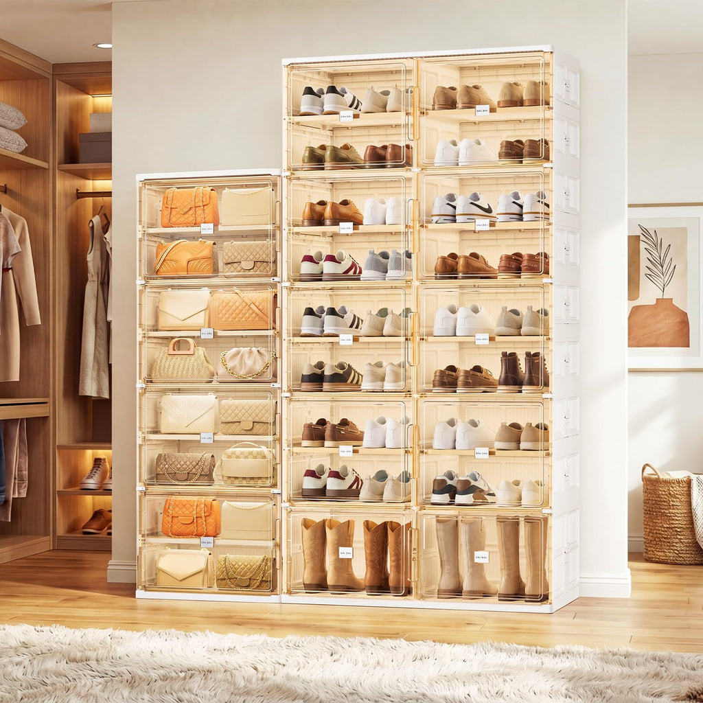 7 Tiers Foldable Boot and Shoe Storage Rack Cabinet for Closet Entryway, Large Collapsible Shoe Organizer with