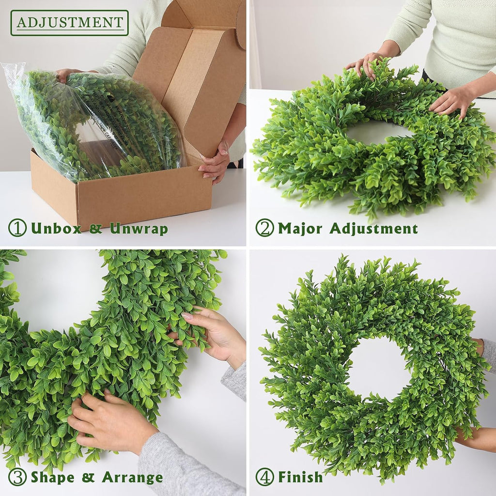 26"Artificial Boxwood Wreath, Large Fake Hanging Plant for Front Door Decor