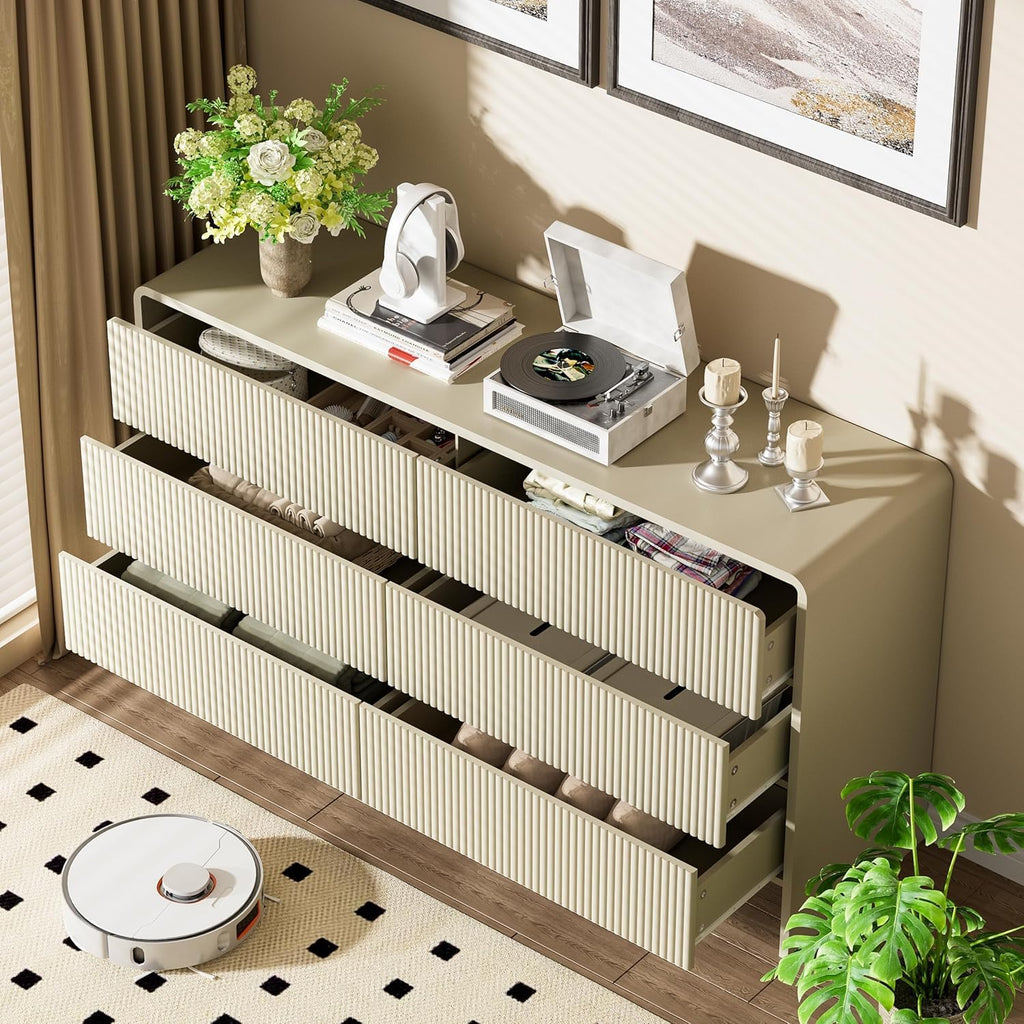 Beige 6 Drawer, 55.1" Wide Chest of Drawers