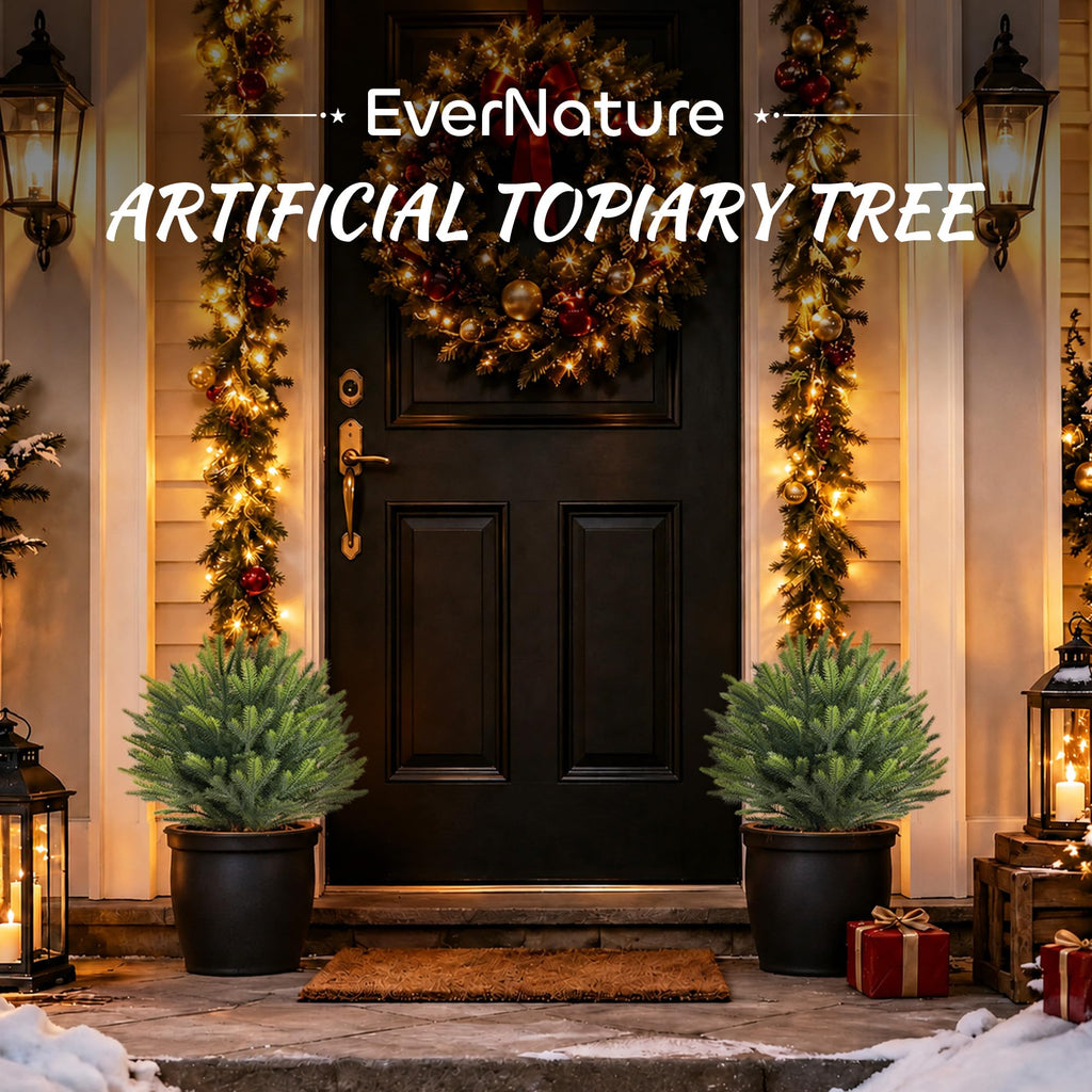 2 Pack Artificial Cedar Topiary Ball Trees with Ground Spike, 28"