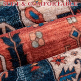 Boho Round Area Rug, 8ft Washable Non-Slip Circle Rug, Ultra Soft Large Oriental Vintage Rust Low-Pi