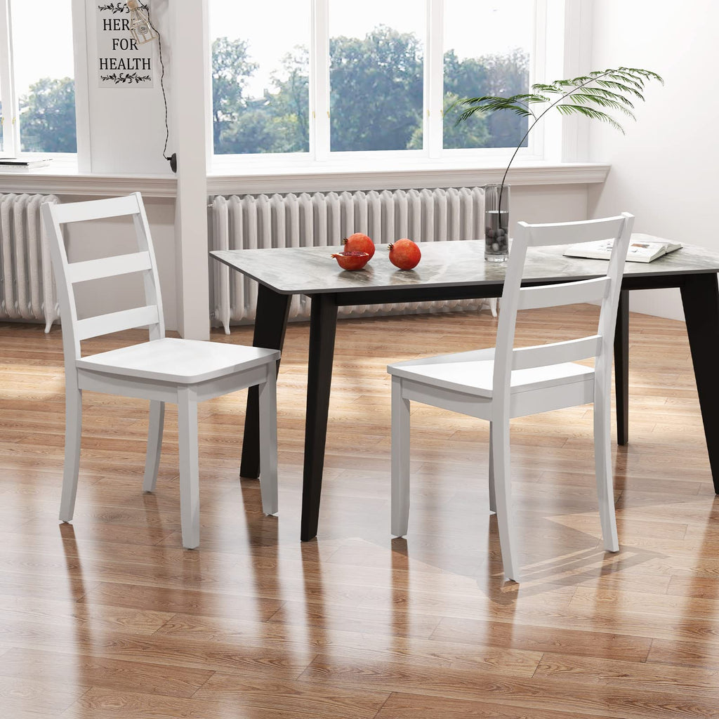 Wood Dining Chairs Set of 4 White - Wooden Armless Kitchen Chairs with Solid Rubber Wood Legs, Non-Slip Foot Pads