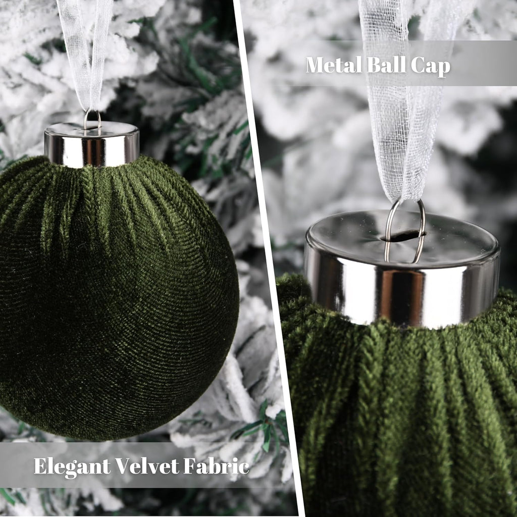 Christmas Tree Ornaments Velvet Balls - Pack of Shatterproof Xmas Bulbs Decorations Set - Multicolor Green - Set of 15