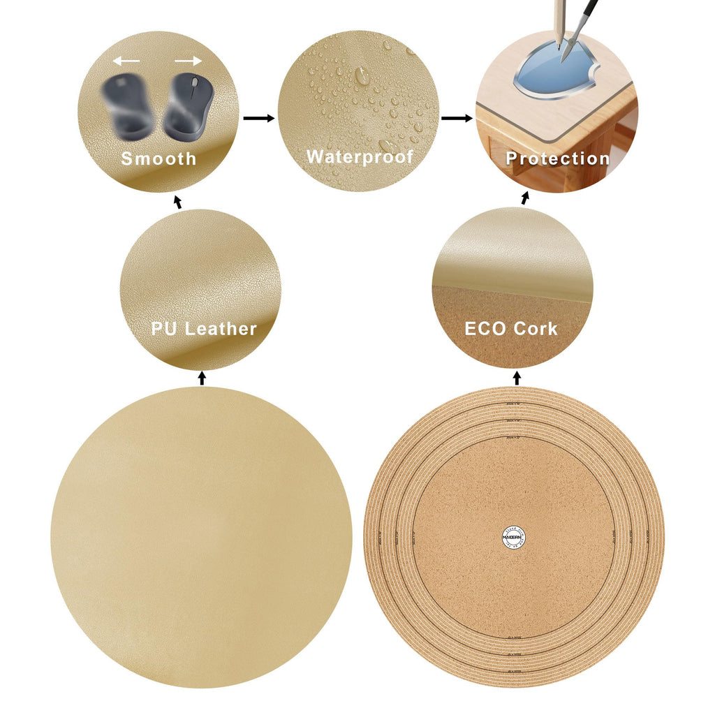 42 Inch Round Cork & Leather Table Pad Protector, Cuttable Size (36-42 Inch), Trimmable Dining Table Mat, Heat