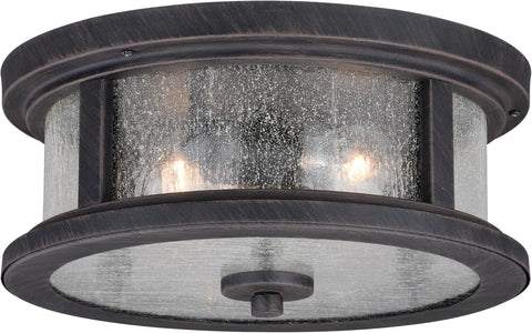 Cumberland Bronze Rustic Round Outdoor Flush Mount Ceiling Light Clear Glass
