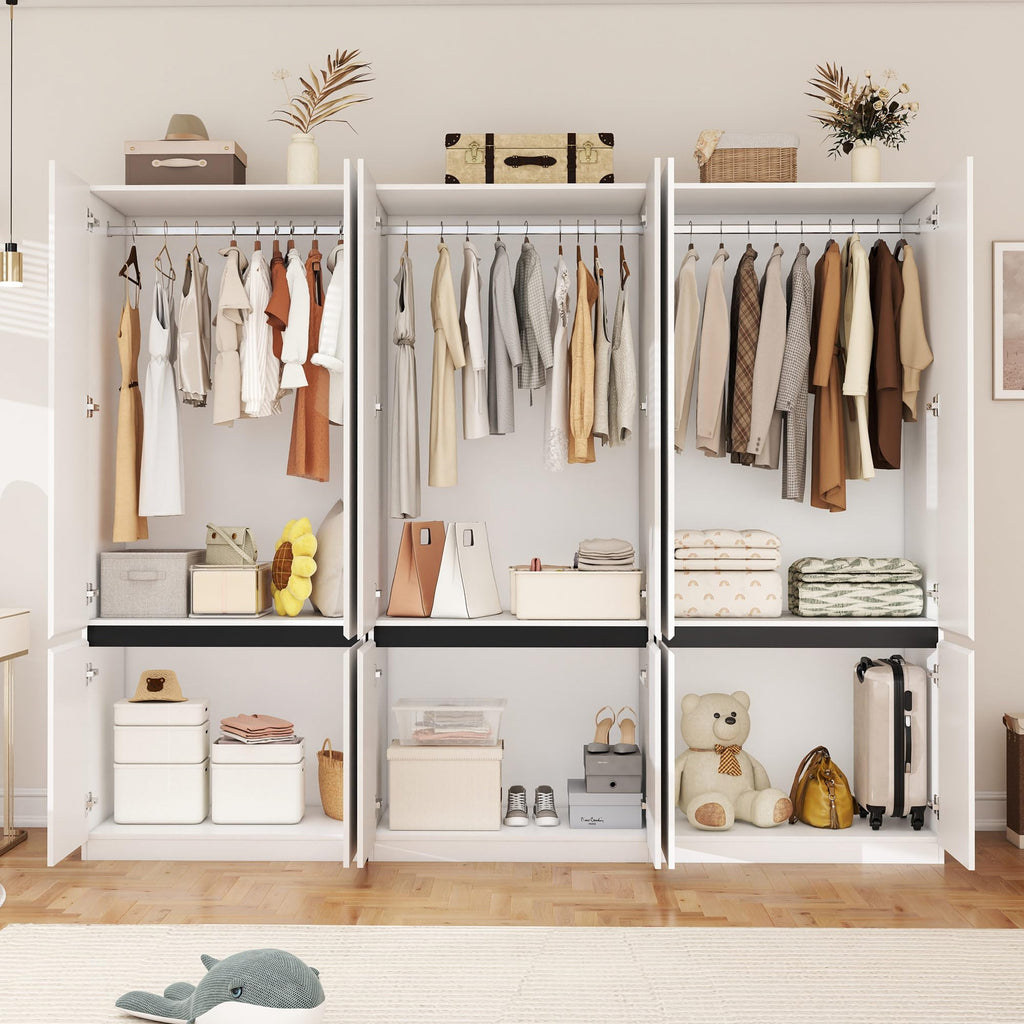 White Armoire Wardrobe Closet with 6 Doors: 75" H x 95" W