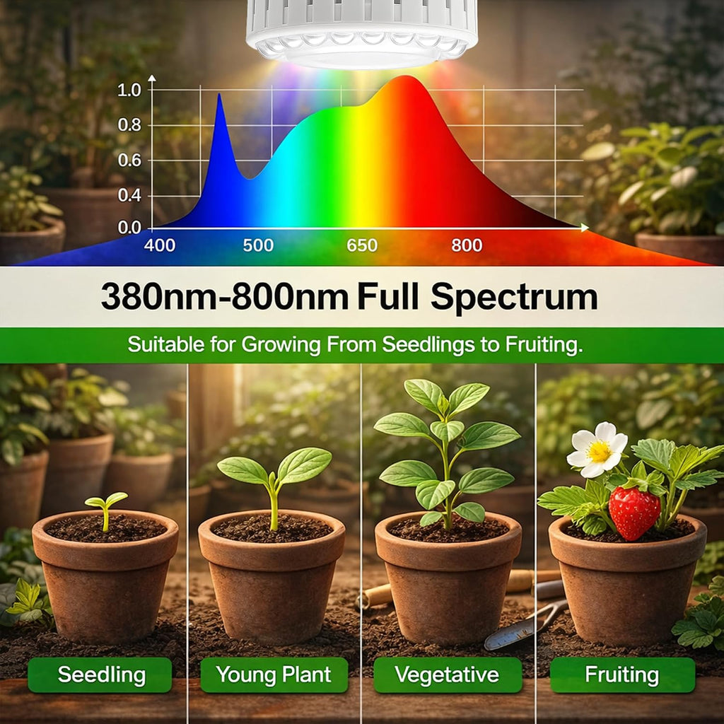 LED Grow Light Bulb E26, Full Spectrum 5000K Plant Light Bulb for Indoor Plants Growing, 12W (Equivalent to 80W)