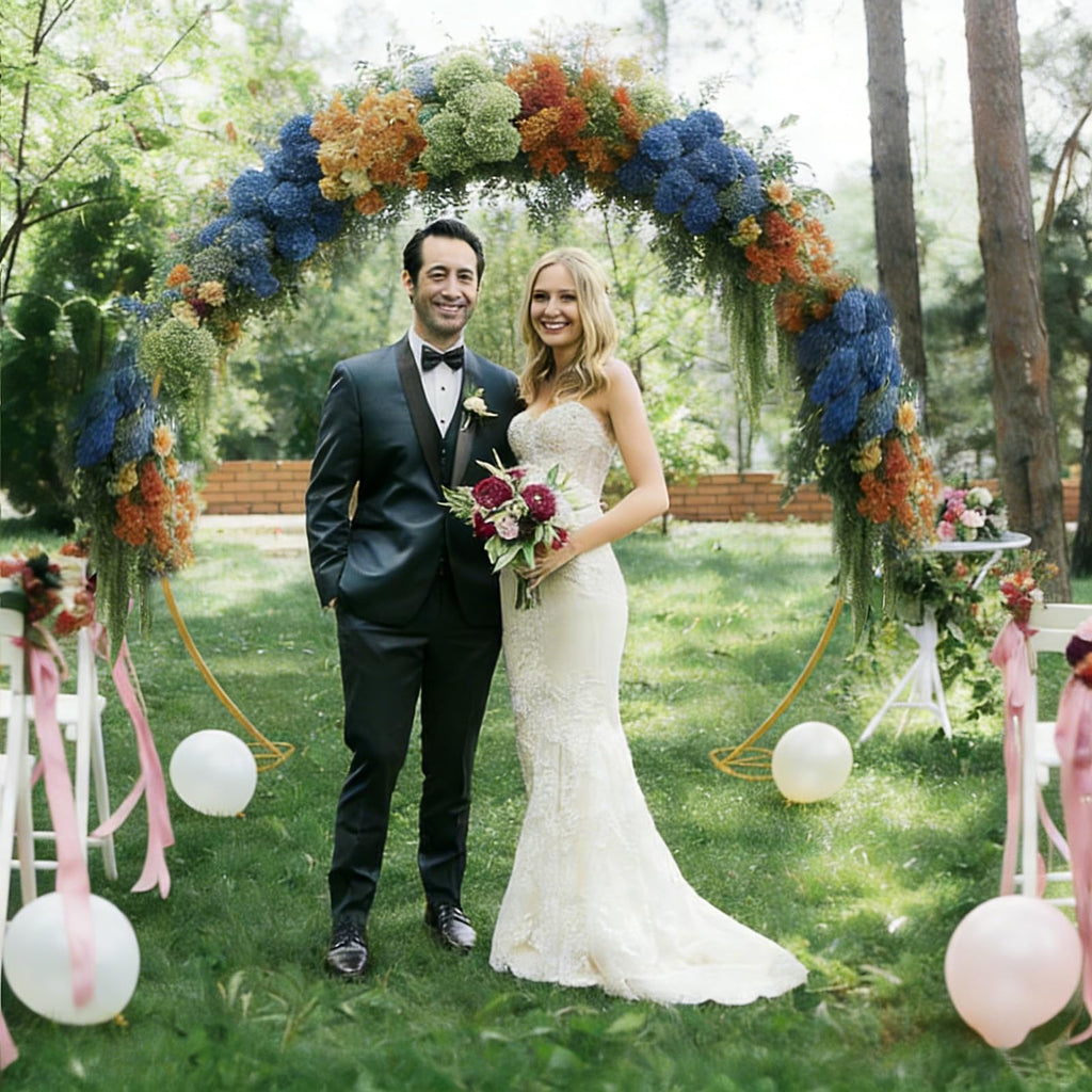 8ft Balloon Arch Stand, Round Backdrop Stand, Golden Circle Wedding Arch Frame for Wedding, Valentine's