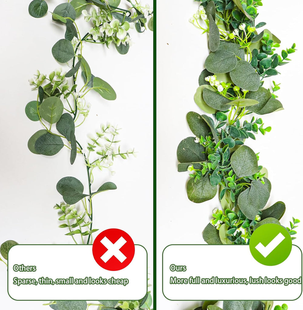 5.9FT Eucalyptus Garland, Artificial Greenery Garland Flower, Green Garland Wreath Vines Decorations, Fake Silver - Set of 59