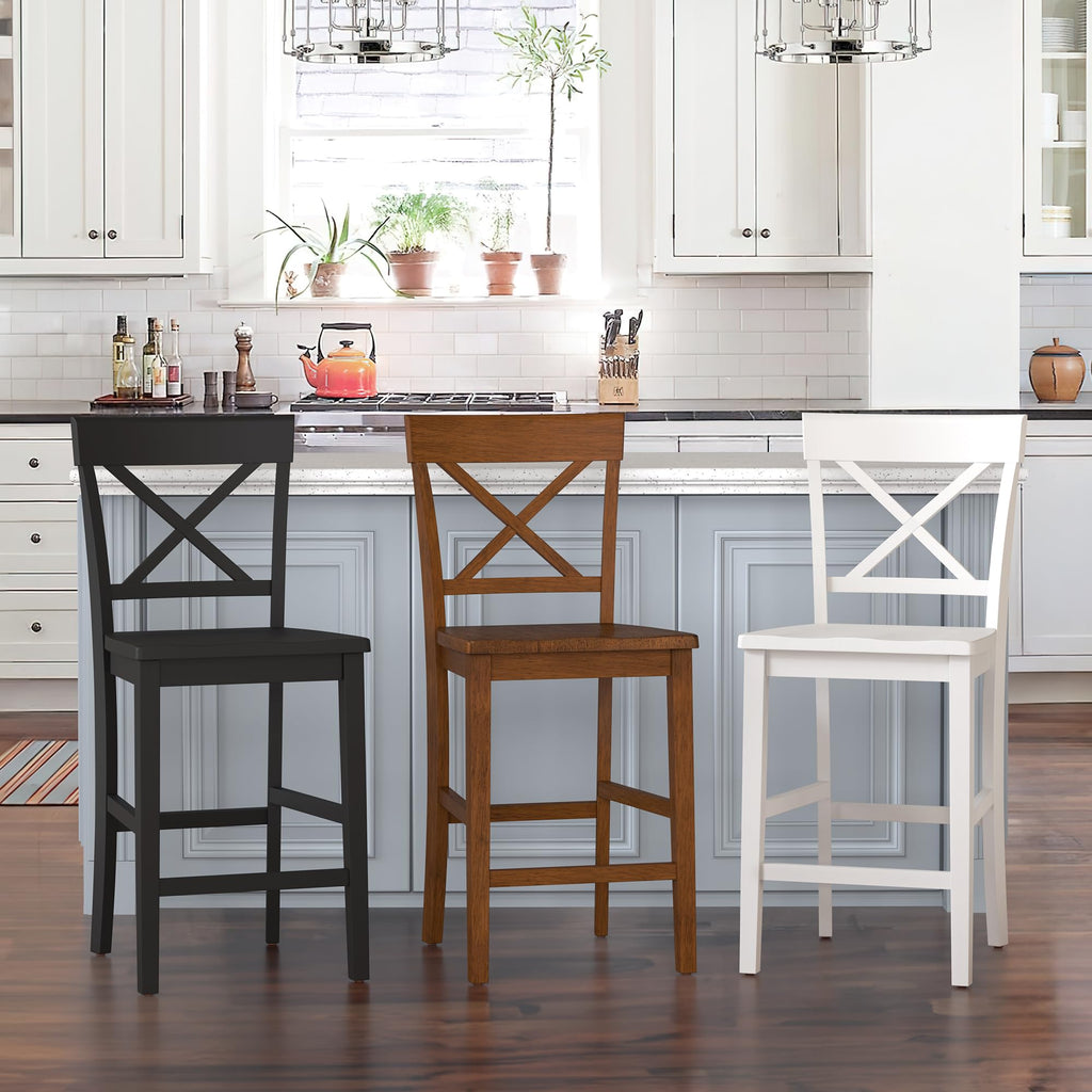 Bar Stools Set of 3, 24" Wooden Barstools with X Back, Black