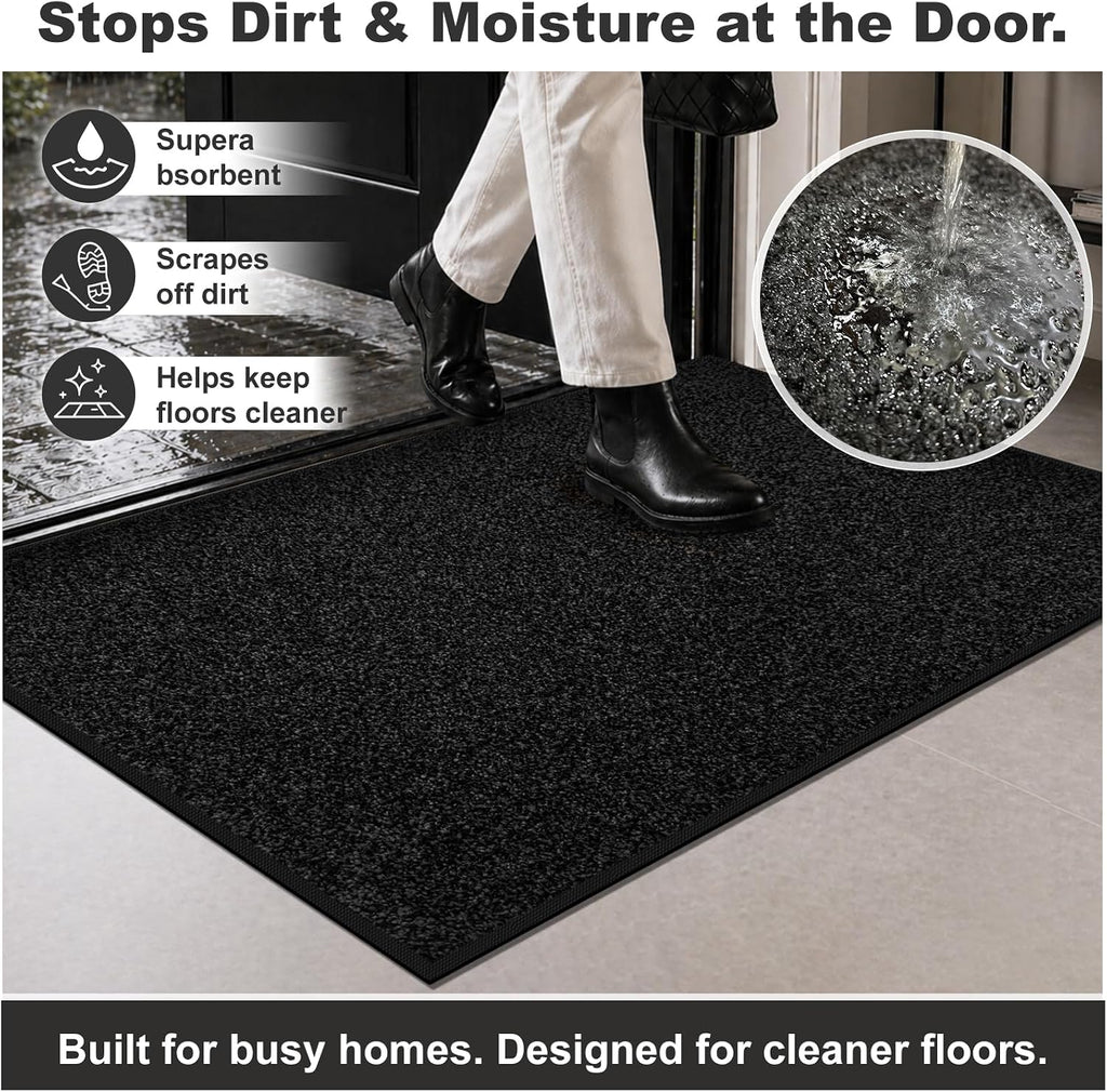 Super Absorbent Front Door Mat, 36" x 24", Non-Slip Washable Indoor Doormats, Low Profile Entryway Rug Outdoor, Dirt