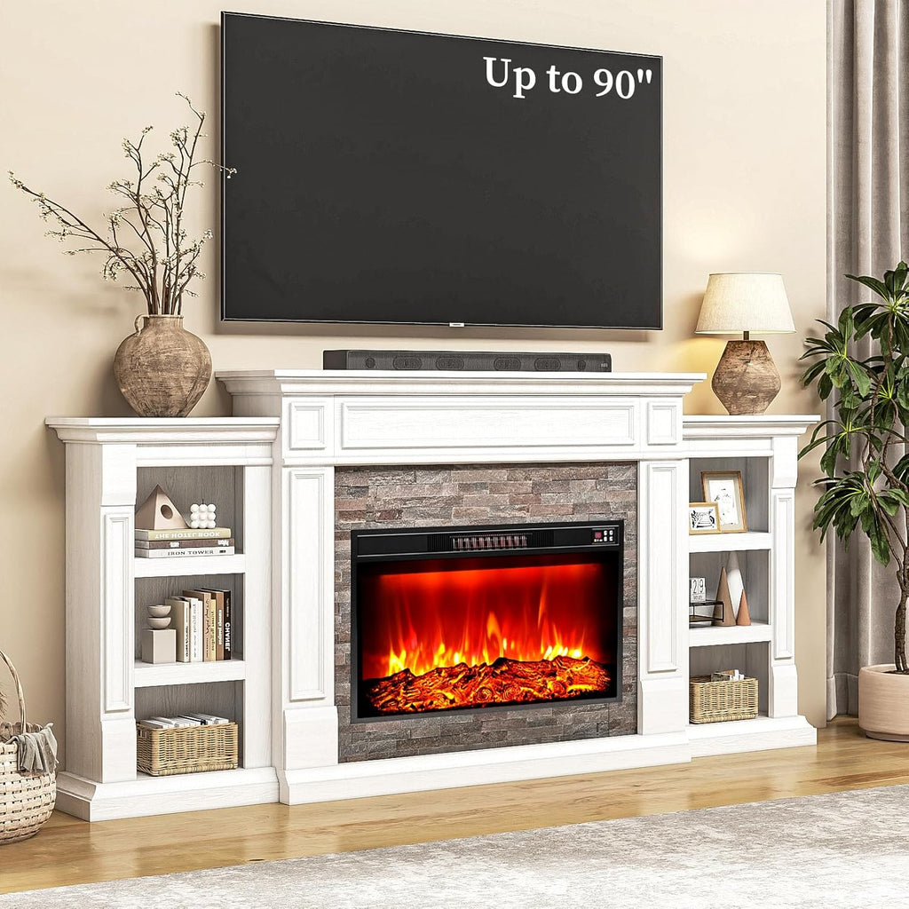 80" Electric Fireplace with Mantel, Fireplace TV Stand for TVs Up to 90 Inch, Modern Entertainment Center with