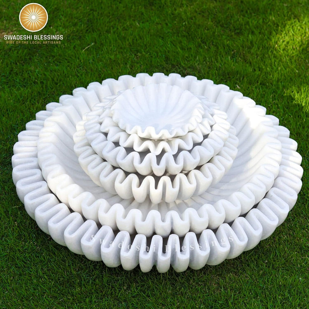 HandCrafted Marble Ruffle Bowl/Antique Scallop Bowl/Fruit Bowl/Vintage Ring Dish/Decorative Flower Dish/HouseWarming