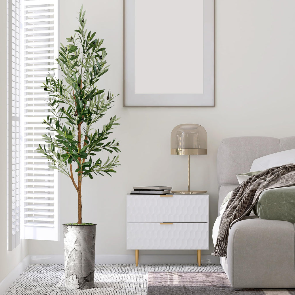 Artificial Tree in Modern Planter, Fake Olive Silk Tree for Indoor and Outdoor Home Decoration - 68" Overall Tall
