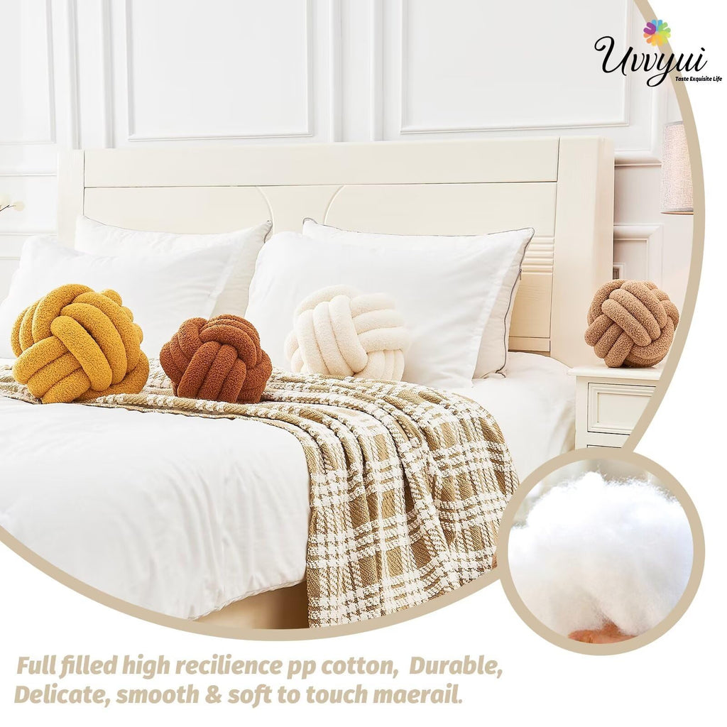 Knot Pillow Ball, Soft Home Decorative Round Throw Pillow, Handmade Knotted Plush Pillow, Round Boucle Pillow Cushion