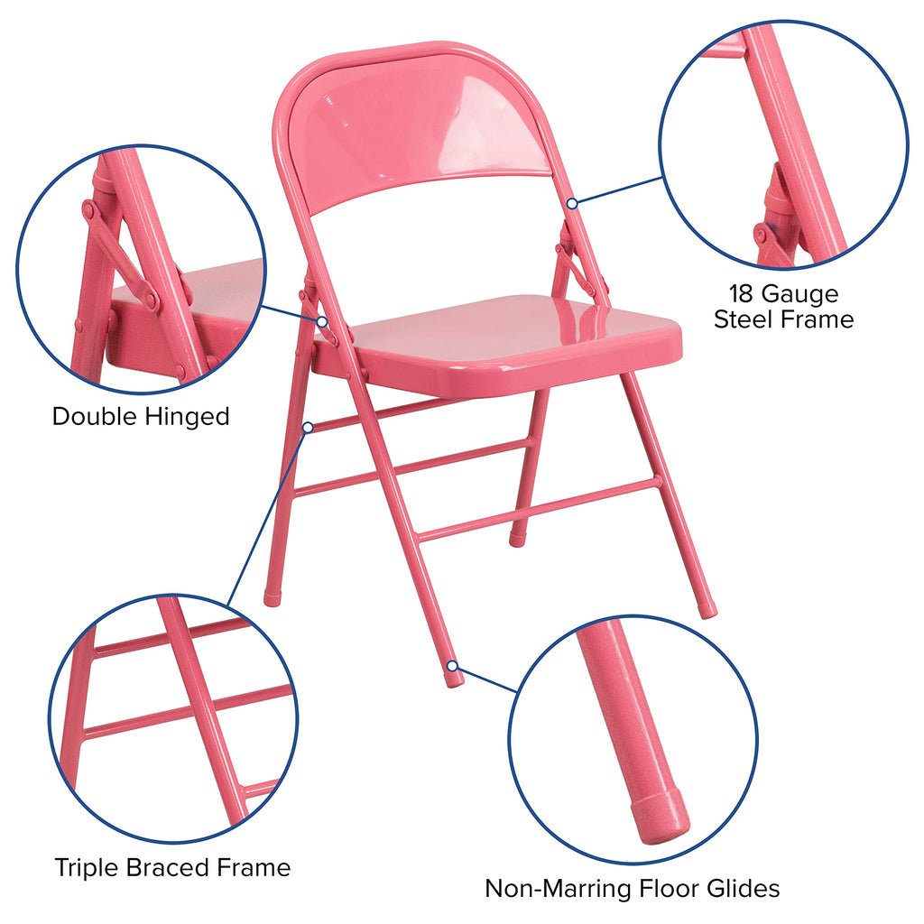 Pink Triple Braced Metal Folding Chair, 2-Pack