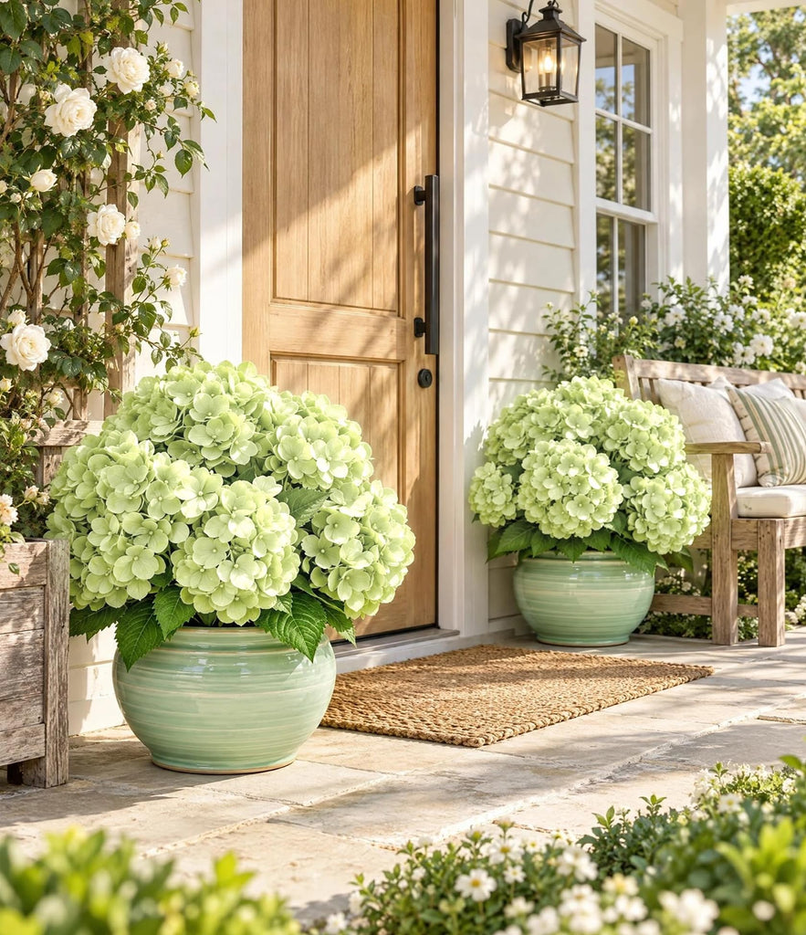 3Pcs 21in Real Touch Hydrangeas Artificial Faux, Light Green