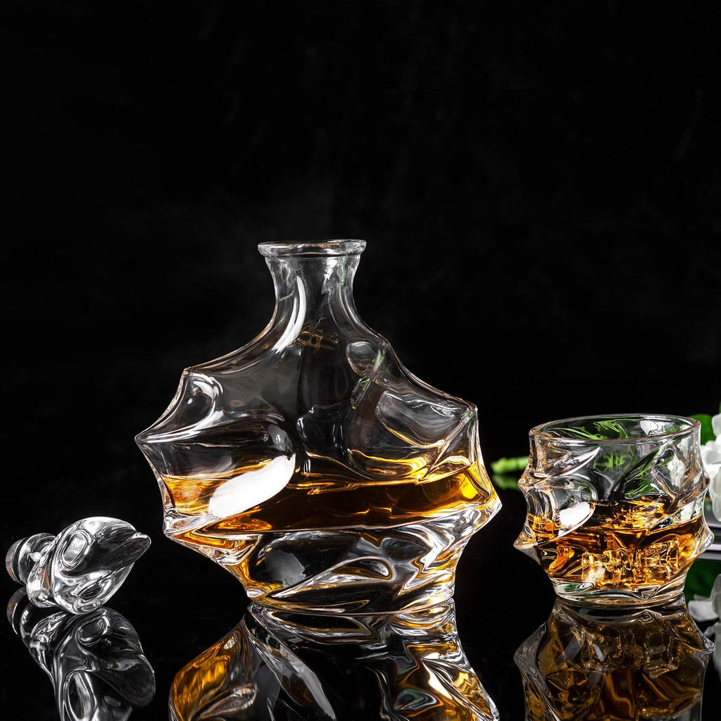 Crystal Whiskey Decanter Set with Heavy 11 Oz Old Fashioned Glasses
