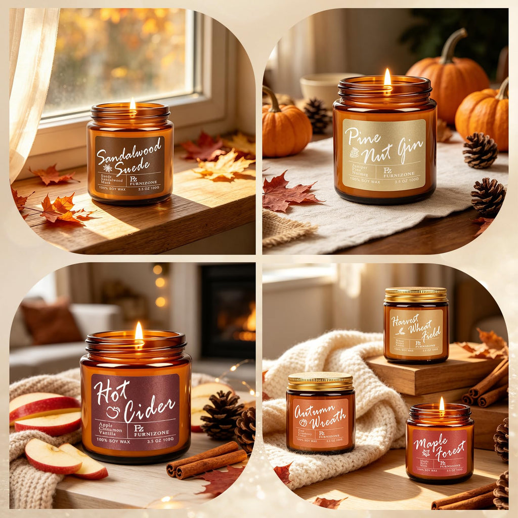 6 Fall Candles Set, Fall Scented Candles Scented, 180 Burning Hour