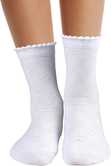 Kids Girls White Dressy Textured Thin Socks Scallop Top 5 Pack