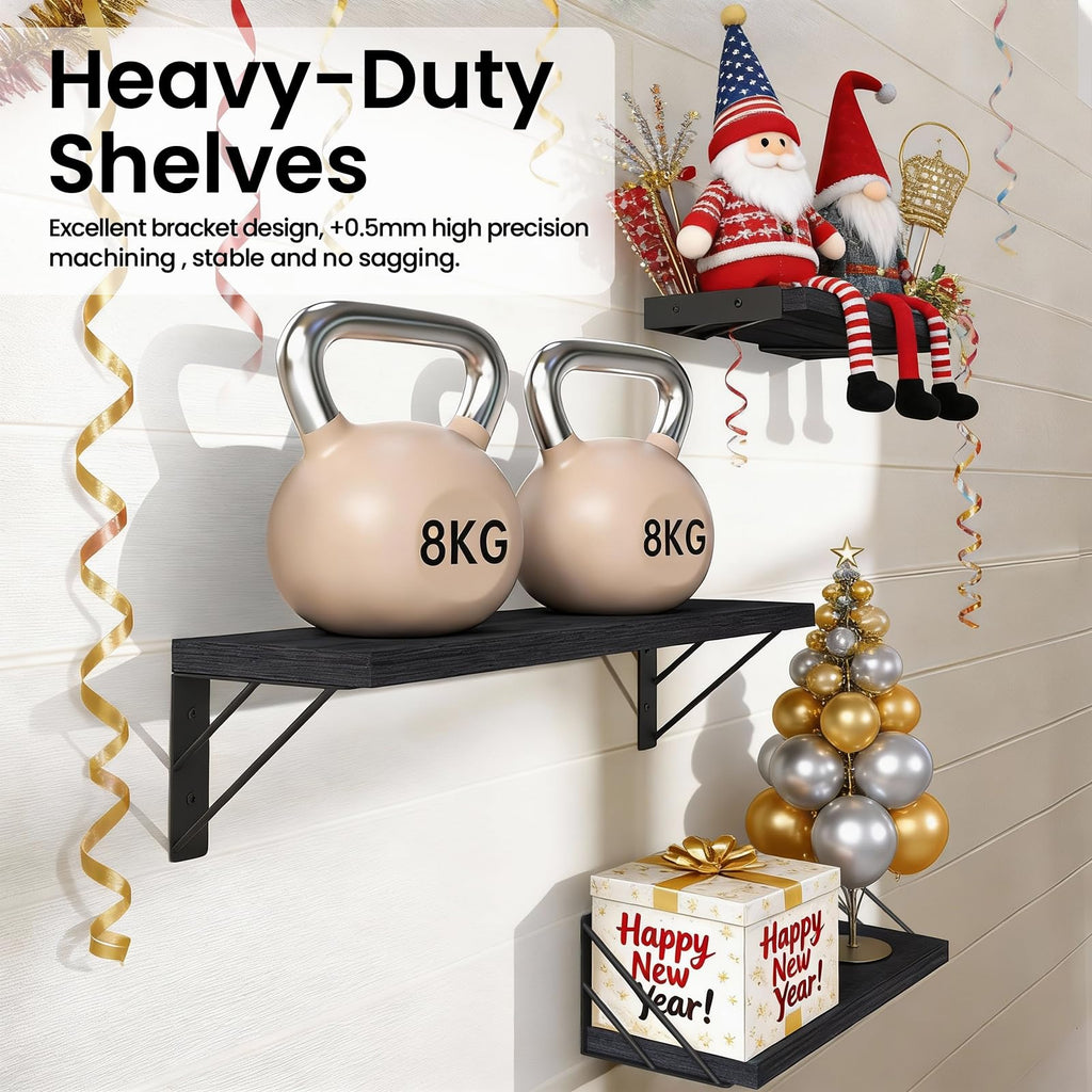 Wall Mounted Floating Shelves (Black, Set of 3, 16" Mixed)