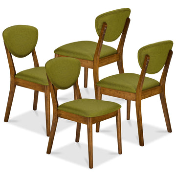 Wooden Dining Chairs, Wood Mid-Century Modern Upholstered Side Chairs, Farmhouse Cushioned Dining Chairs Set of 4
