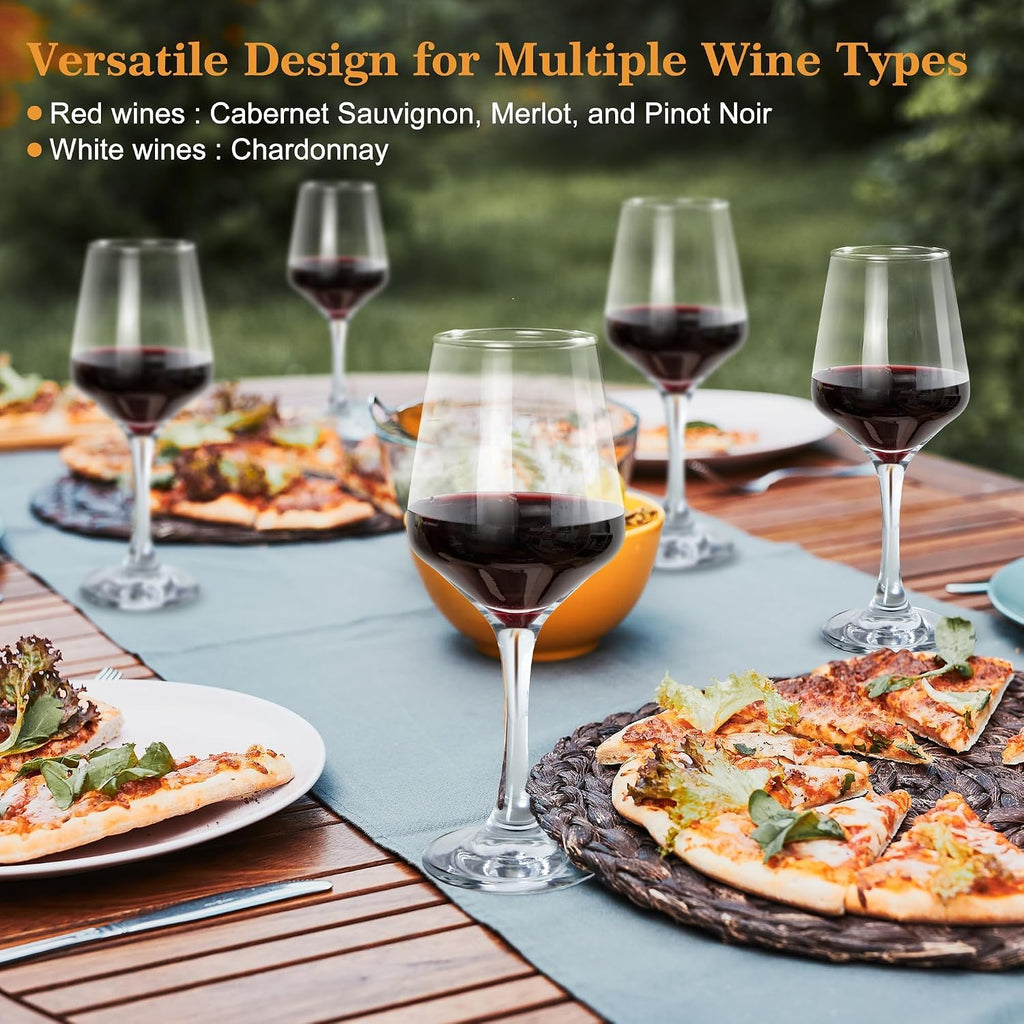 Wine Glasses Set of 6, 12oz Classic Stemmed Glasses, Thick & Clear, Dishwasher Safe Stemware for Red or White, Gift