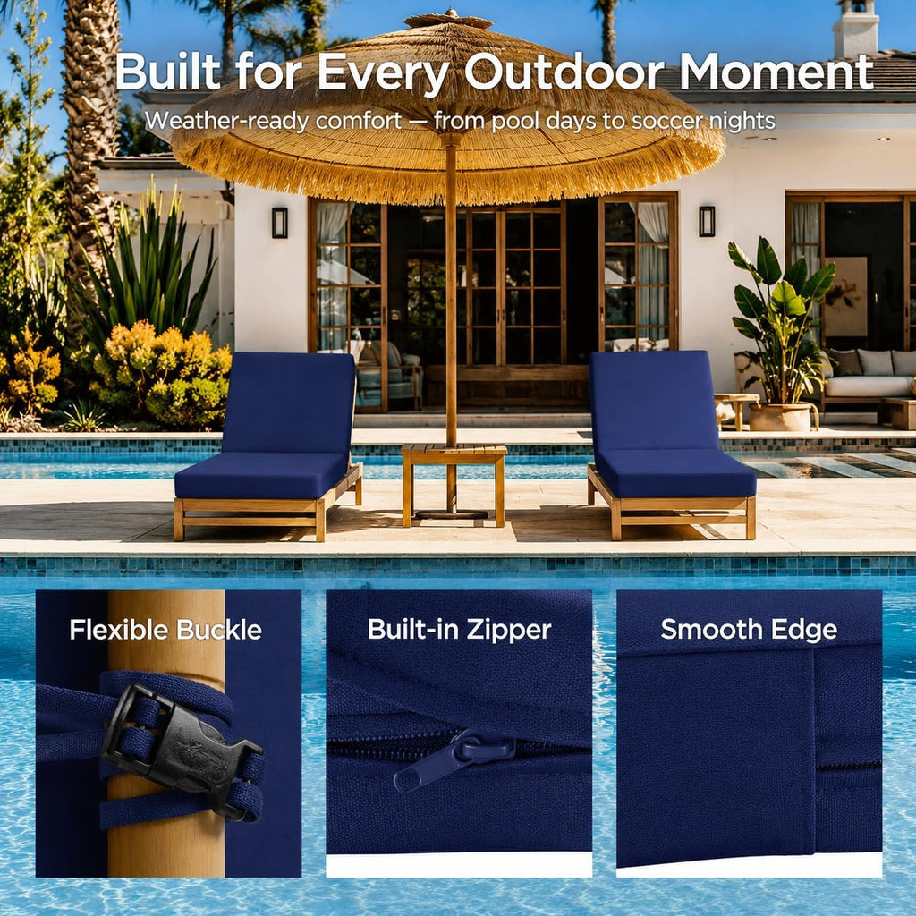 Outdoor Lounge Chair Cushions, 72X2.5X3.5, Navy 1PK | Waterproof Outdoor Fabric, Premium Foam Filling, Removable