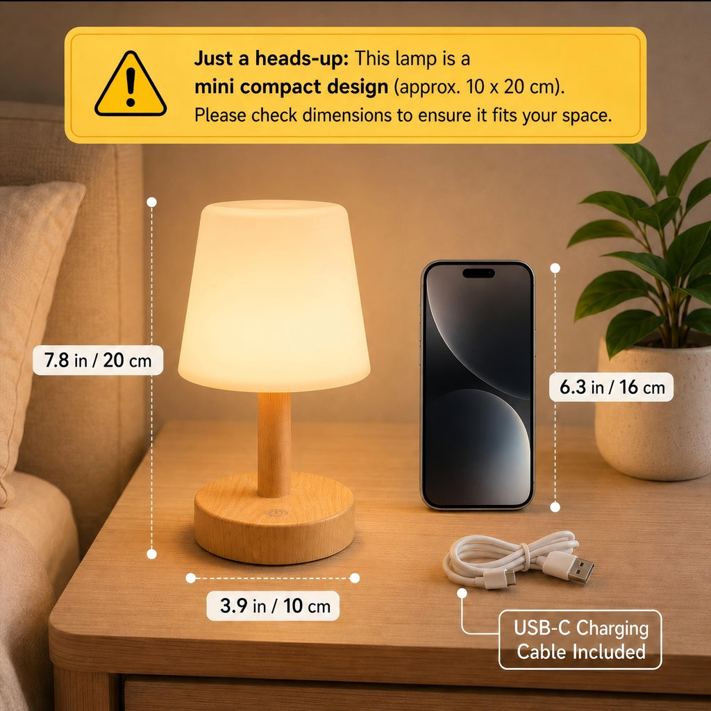 Shower Lamp IP54 Waterproof, Cordless Table Lamp, Wood Grain 1 Pack
