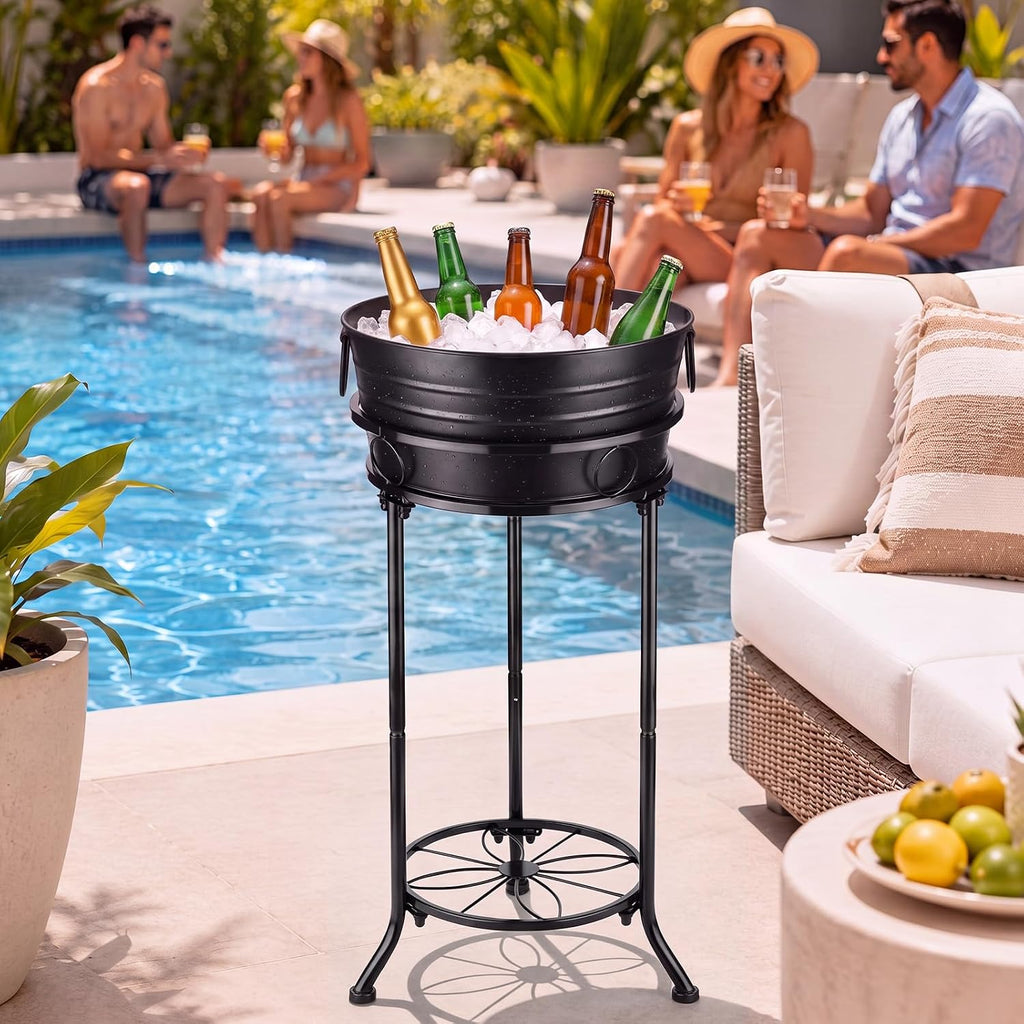 Black Beverage Tub with Stand Champagne Ice Bucket Stand, 1 Set