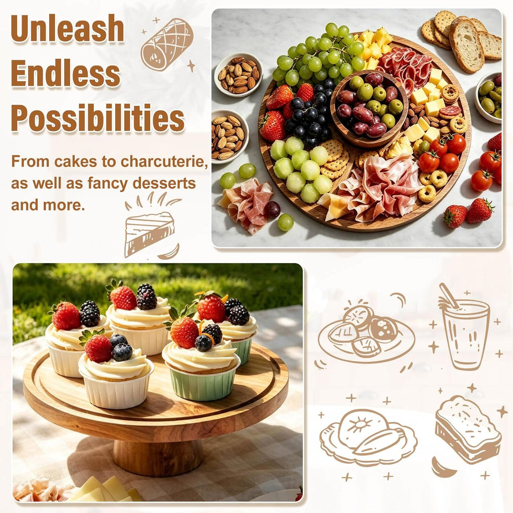 Acacia Wood Cake Stand with Lid, Charcuterie Board for Dessert, snack